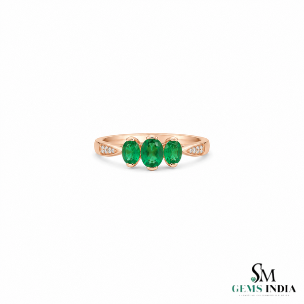 Elegant Triple Oval Emerald Ring With Diamond Accent - Elegant Gift For Her