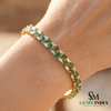 Princess Cut Emerald & Baguette Diamond Double Row Tennis Bracelet