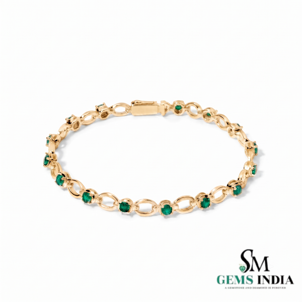 Round Emerald Station Link Bracelet - Gift For Her