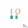 Emerald Cut Green Emerald Huggie Drop Earrings With Diamond Accents - Gift For Her