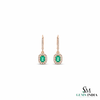 Emerald Cut Green Emerald Drop Earrings With Diamond Halo –Green Gemstone Jewelry