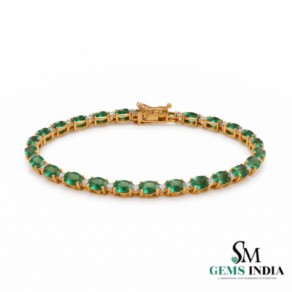 Oval Emerald & Diamond Tennis Bracelet - Anniversary Gift for her