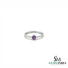 Dainty Amethyst Solitaire Ring with Beaded Band – February Birthstone Jewelry