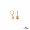 Emerald Cut Green Emerald Drop Earrings With Diamond Halo –Green Gemstone Jewelry