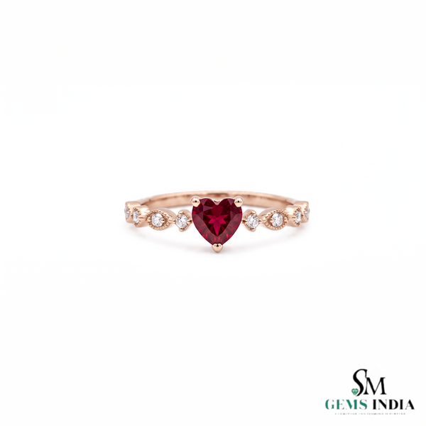 Heart Cut Ruby Ring with Diamond Halo Accents – Elegant Vintage Inspired Jewelry