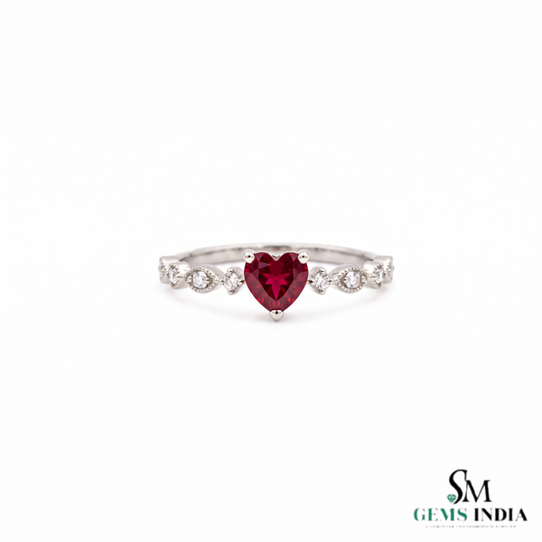 Heart Cut Ruby Ring with Diamond Halo Accents – Elegant Vintage Inspired Jewelry