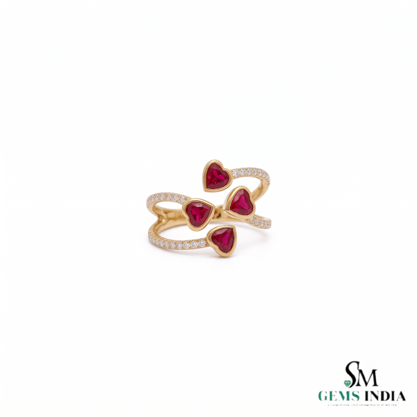 Heart Shaped Ruby Ring with Diamond Accent Band – Elegant Gemstone Jewelry