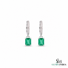 Emerald Cut Green Emerald Huggie Drop Earrings With Diamond Accents - Gift For Her
