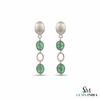 Oval Cabochon Emerald Beaded Drop Earrings With Diamond - Luxury Statement Jewelry