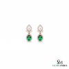 Oval Emerald Stud Earrings With Diamond Halo & Floral Design – Elegant Fine Jewelry