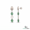 Oval Cabochon Emerald Beaded Drop Earrings With Diamond - Luxury Statement Jewelry