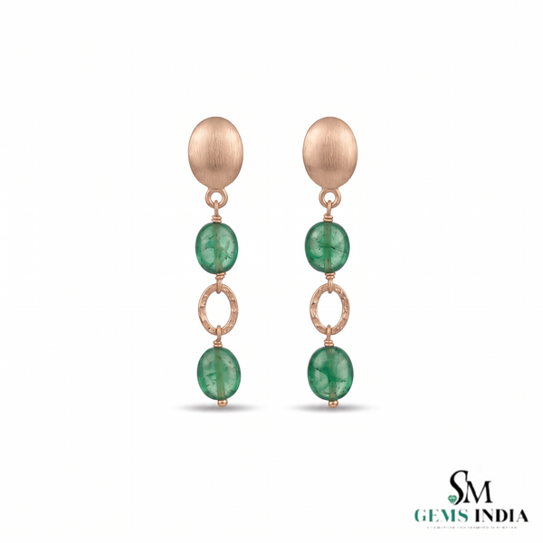 Oval Cabochon Emerald Beaded Drop Earrings With Diamond - Luxury Statement Jewelry