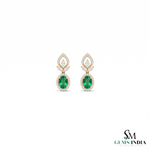 Oval Emerald Stud Earrings With Diamond Halo & Floral Design – Elegant Fine Jewelry