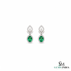 Oval Emerald Stud Earrings With Diamond Halo & Floral Design – Elegant Fine Jewelry