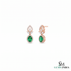 Oval Emerald Stud Earrings With Diamond Halo & Floral Design – Elegant Fine Jewelry