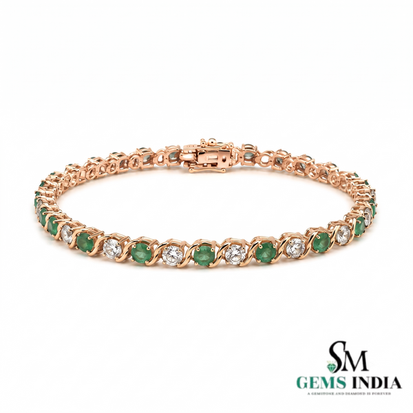 Luxury Round Emerald & Diamond Tennis Bracelet - Classic Luxury Bracelet