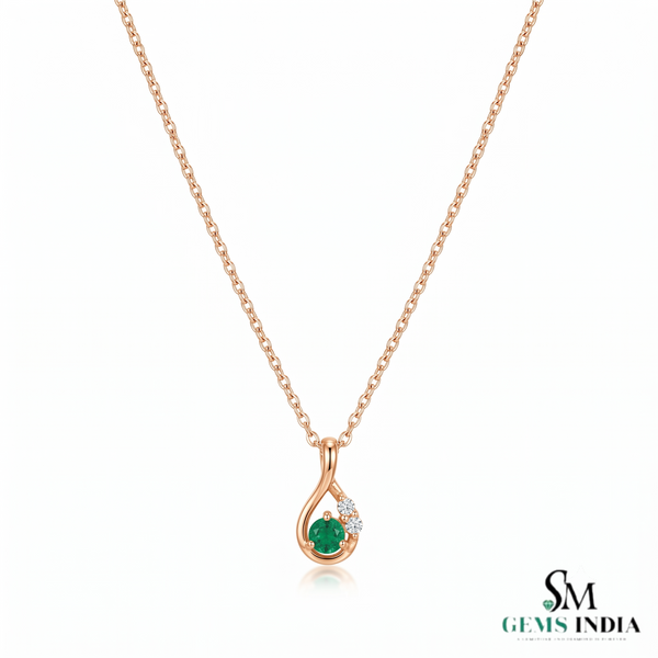 Round Emerald & Diamond Pendant With Elegant Curved Design - Fine Jewelry Gift For Her