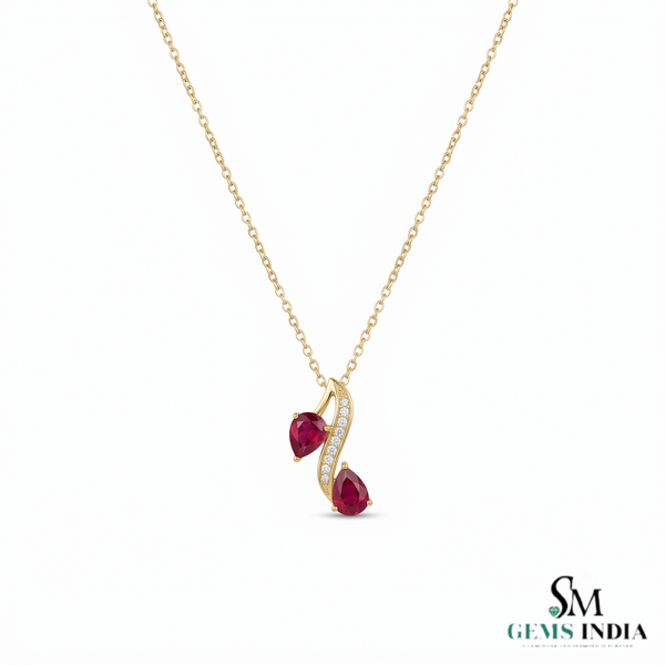 Pear Cut Ruby Pendant With Diamond - July Birthstone Jewelry