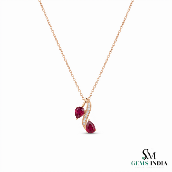 Pear Cut Ruby Pendant With Diamond - July Birthstone Jewelry