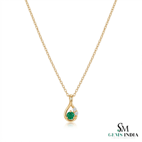 Round Emerald & Diamond Pendant With Elegant Curved Design - Fine Jewelry Gift For Her