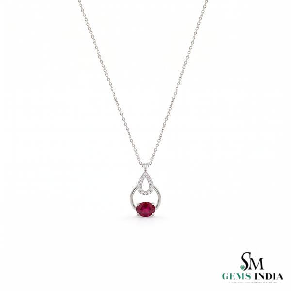 Oval Ruby & Diamond Pendant With Teardrop Design – Luxury Jewelry For Women
