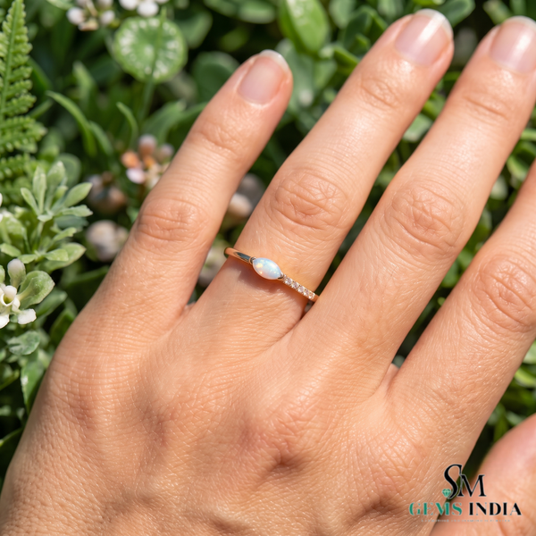 Marquise Opal Ring with Natural Diamonds – Elegant Gemstone Ring For Her