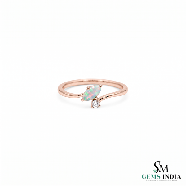 Marquise Opal Halo Ring with Diamond - Promise Ring For Her