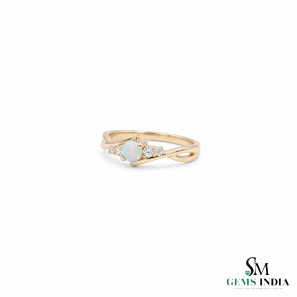 Round Opal & Diamond Criss Cross Ring – Everyday Ring for Women