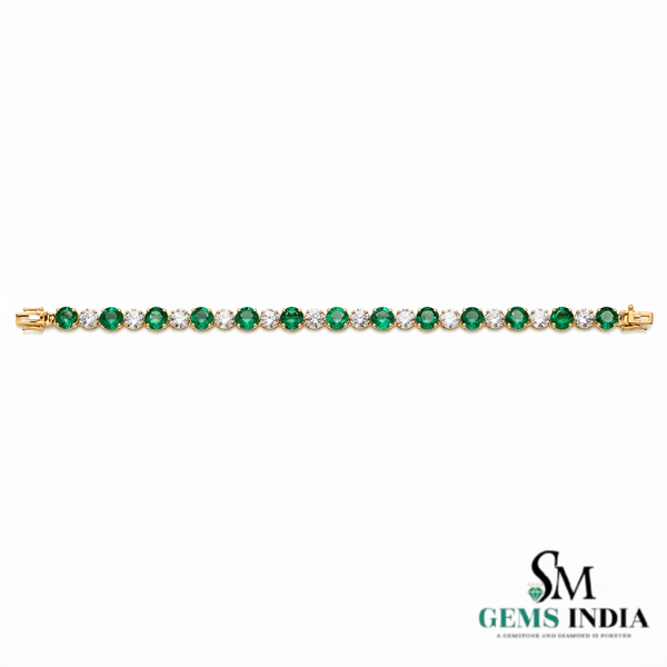 Luxury Round Emerald & Diamond Tennis Bracelet - Classic Luxury Bracelet