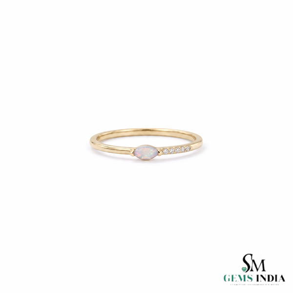 Marquise Opal Ring with Natural Diamonds – Elegant Gemstone Ring For Her