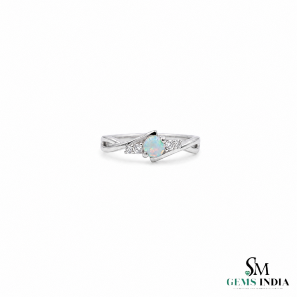 Round Opal & Diamond Criss Cross Ring – Everyday Ring for Women