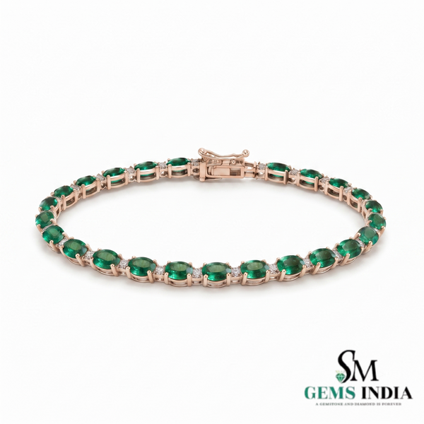 Oval Emerald & Diamond Tennis Bracelet - Anniversary Gift for her