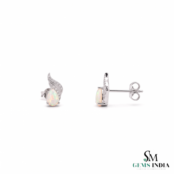 Pear Cut Opal Stud Earrings With Diamond Accent – Elegant Everyday Jewelry Gift