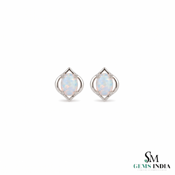 Oval Opal Stud Earrings With Geometric Openwork Design – Timeless Fine Jewelry