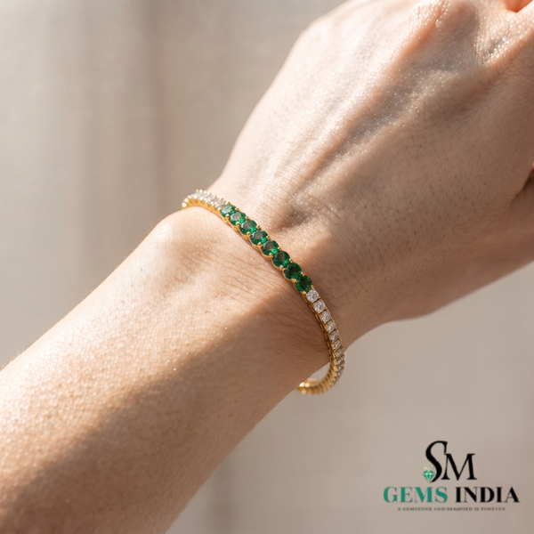 Luxury Round Emerald & Diamond Tennis Bracelet - Fine Jewelry for Women