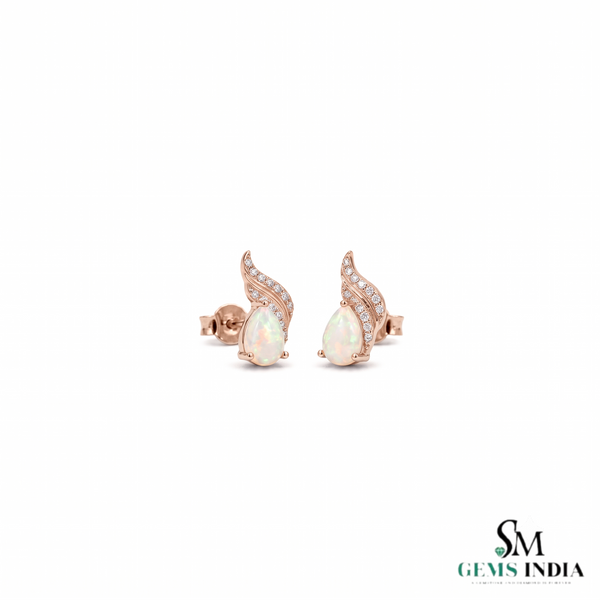 Pear Cut Opal Stud Earrings With Diamond Accent – Elegant Everyday Jewelry Gift