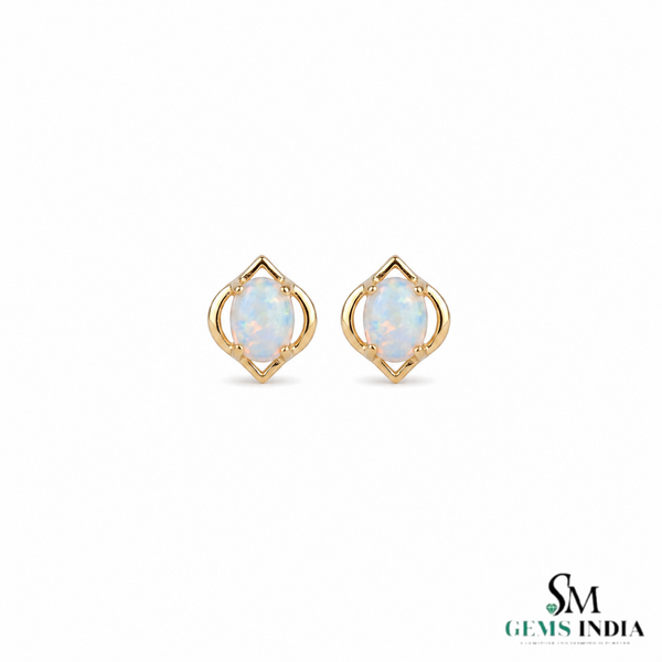 Oval Opal Stud Earrings With Geometric Openwork Design – Timeless Fine Jewelry