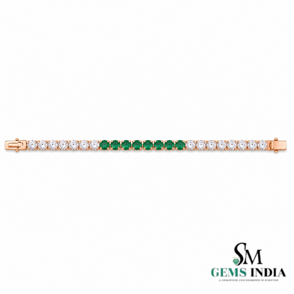Luxury Round Emerald & Diamond Tennis Bracelet - Fine Jewelry for Women