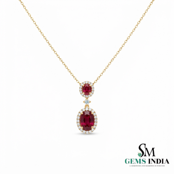 Oval Ruby & Diamond Halo Pendant - Elegant Fine Jewelry for Women