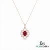 Oval Ruby & Diamond Floral Halo Pendant - Anniversary Gift for Her