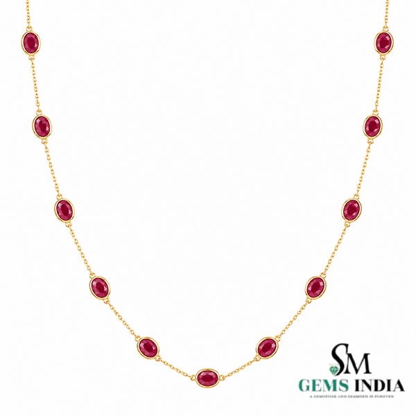 Oval Ruby Bezel Set Gold Chain Necklace - Elegant Everyday Accessory