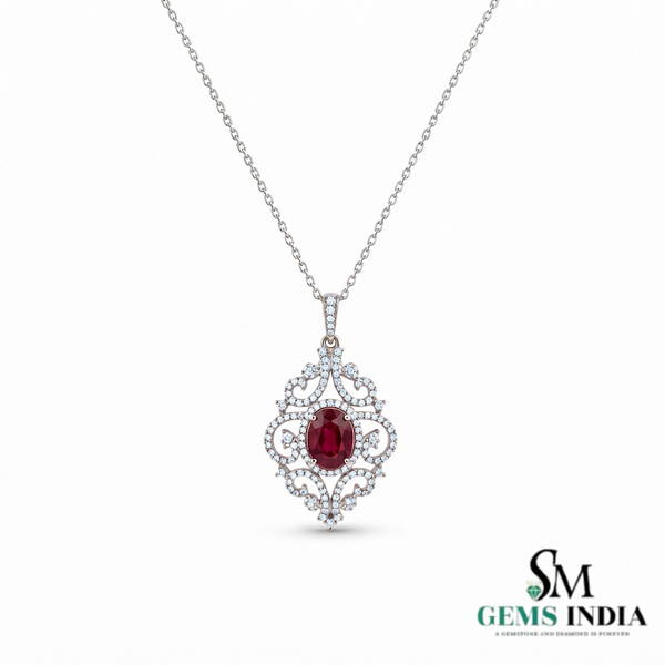 Vintage Oval Ruby & Diamond Filigree Pendant – Elegant Statement Jewelry