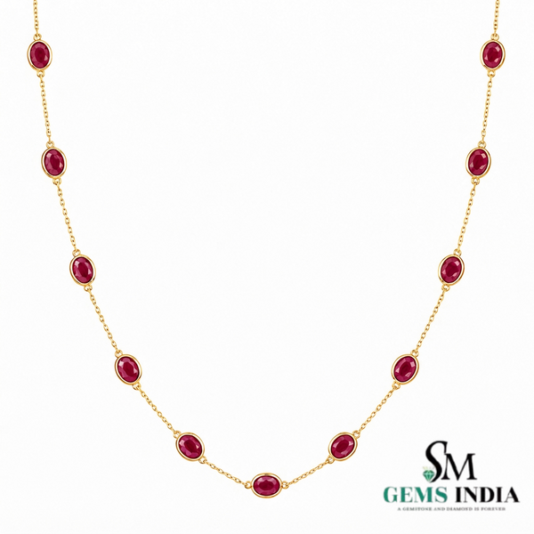 Oval Ruby Bezel Set Gold Chain Necklace - Elegant Everyday Accessory