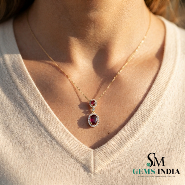 Oval Ruby & Diamond Halo Pendant - Elegant Fine Jewelry for Women