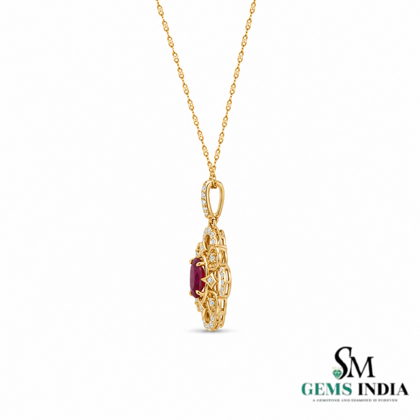 Vintage Oval Ruby & Diamond Filigree Pendant – Elegant Statement Jewelry
