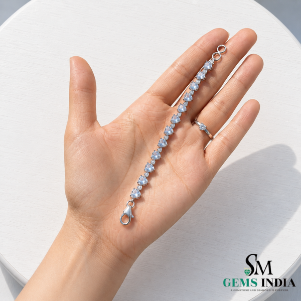 Heart-Shaped Aquamarine Link Bracelet for Women - Anniversary Gift for Her