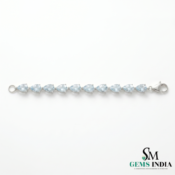 Pear Shaped Minimalist Aquamarine Link Bracelet - Anniversary Gift Bracelet for Her