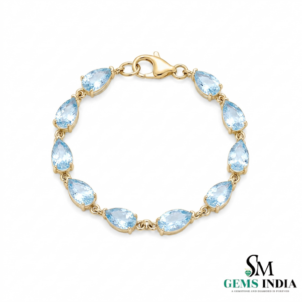 Pear Shaped Minimalist Aquamarine Link Bracelet - Anniversary Gift Bracelet for Her