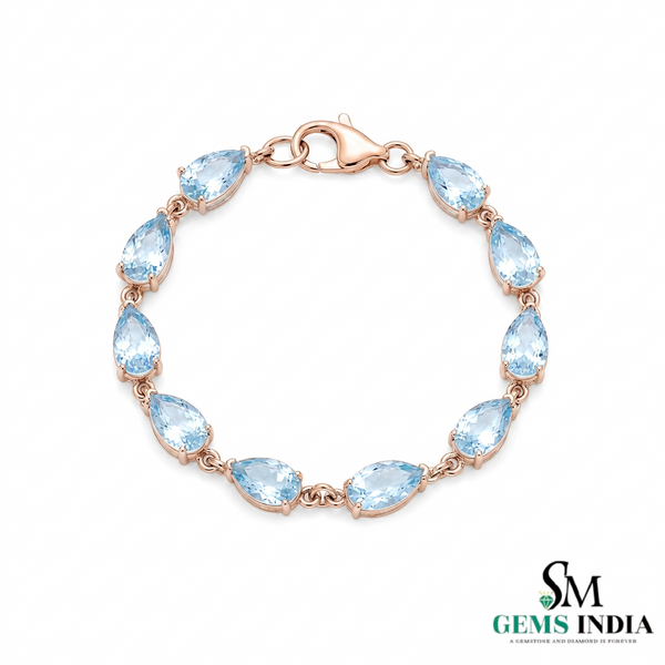 Pear Shaped Minimalist Aquamarine Link Bracelet - Anniversary Gift Bracelet for Her