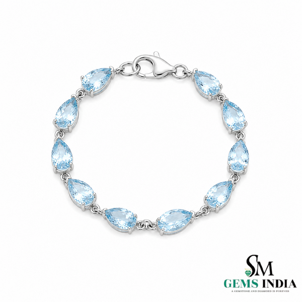 Pear Shaped Minimalist Aquamarine Link Bracelet - Anniversary Gift Bracelet for Her